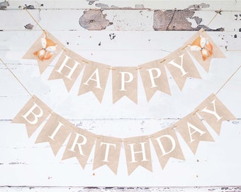 Fox Happy Birthday Banner, Woodland Birthday Party Decor, Fox Birthday Party Decorations, Woodland Party Banner, Fox Banner Printable