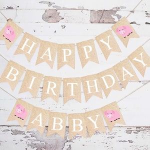 Rosa Schwein Happy Birthday Personalisierte Banner, Bauernhof Geburtstag Party Dekorationen, Schwein Geburtstag Party Dekorationen, Bauernhof Geburtstag Banner Printable