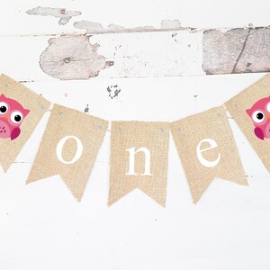 Pink Owl One Banner, First Birthday Party Decor, Woodland First Birthday Party, Owl Birthday Party Banner, First Birthday Banner Printable