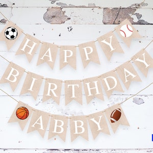 Sports Happy Birthday Personalized Banner, Baseball Party Decoration, Basketball Birthday Party, Soccer and Football Party Printable