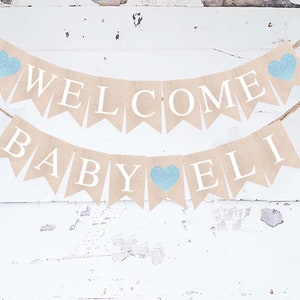 Boy Baby Shower Decor, Blue Heart Baby Shower Banner, Welcome Baby Banner, Boy Baby Shower Decorations, Boy Gender Reveal Banner, Printable