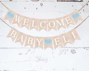 Boy Baby Shower Decor, Blue Heart Baby Shower Banner, Welcome Baby Banner, Boy Baby Shower Decorations, Boy Gender Reveal Banner, Printable