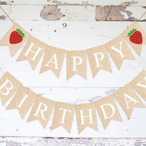 Strawberry Happy Birthday Banner, Summer Birthday Party Decor, Strawberry Birthday Party, Strawberry Party Decorations Printable