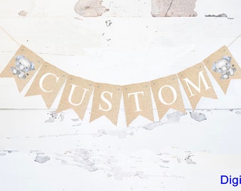 Elephant Baby Shower Decoration, Elephant Nursery Decor, Personalized Blue Elephant Banner Printable