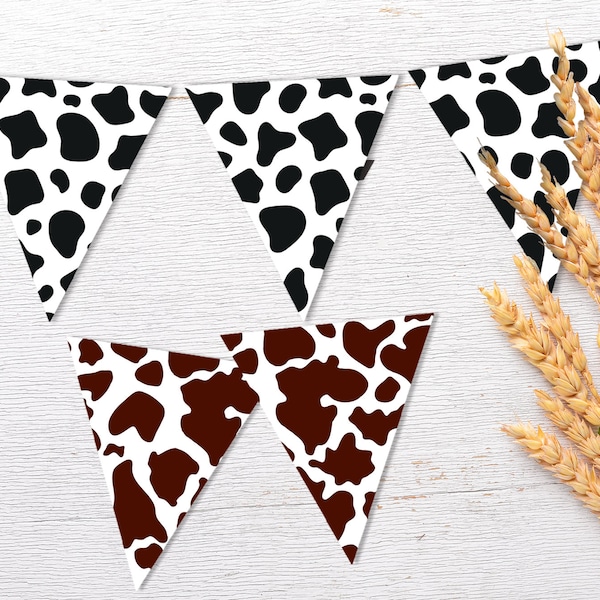 Cow Spots Banner, Brown Cow Spots and Black and White Cow Spots Garland, Farm Them Party Decor Printable