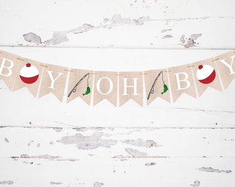 Boy Oh Boy Fishing Banner | Baby Shower or Gender Reveal Decorations, Printable Fishing Shower Decor Printable