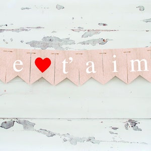 Je T'aime jutowy baner Valentine, baner JeT'aime, baner na Walentynki, Valentine Photo Prop do druku
