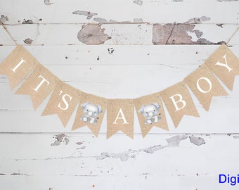 Elefant Es ist ein Junge Banner, Safari Baby Shower Dekor, Baby Shower Banner, Gender Reveal Party Dekor, Zoo Dusche, Elefant Banner Printable