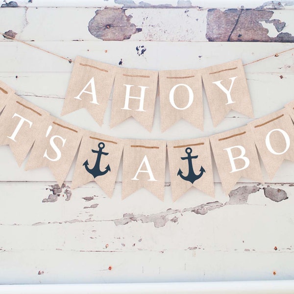 Ahoy It's A Boy Banner, Nautical Banner, Printable Nautical Baby Shower Banner, Nautical Boy Banner Printable