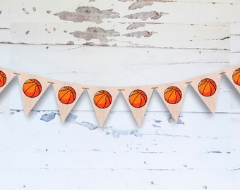 Estandarte de arpillera de baloncesto, estandarte de baloncesto, decoración de baloncesto, letrero de fiesta de baloncesto, decoración de la temporada de baloncesto, fiesta de baloncesto imprimible