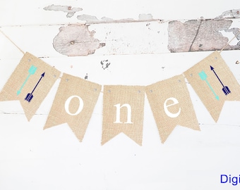 Arrows One Banner, Tribal First Birthday Party Decor, Tribal Party Decor, Arrow First Birthday Banner, First Birthday Decor Printable