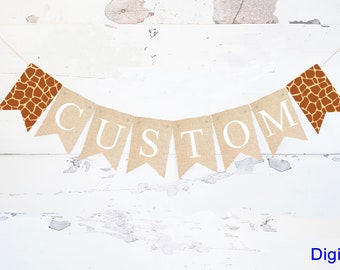 Aangepaste Safari Giraffe Banner, gepersonaliseerde Giraffe kwekerij Decor, Giraffe Baby Shower Banner, Jungle Party Decoratie, afdrukbaar