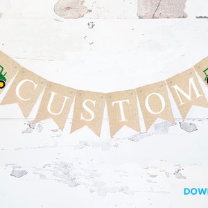 Personalized Green Tractor Banner, Burlap GreenTractor Party Decor, Printable Digital Banner Printable