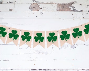 St. Patrick's Day Clover Banner, Shamrock Burlap Banner, Clover Banner, St. Patrick's Day Photo Prop Printable