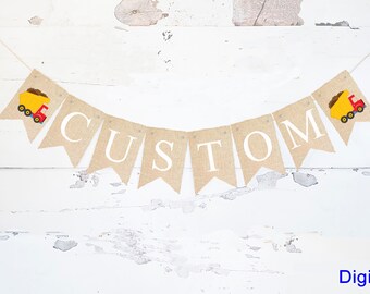 Fiesta de la construcción, fiesta de cumpleaños del camión volquete, estandarte de la fiesta del camión volquete, decoración de la fiesta de la construcción, letrero personalizado del camión volquete imprimible