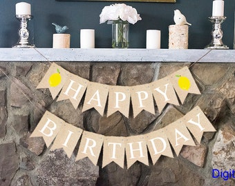 Lemon Birthday Party Decorations, Happy Birthday Banner, Summer Lemonade Garland Printable