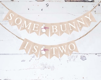 Pink Some Bunny Is Two Banner, Easter Birthday Party Decor, Second Birthday Decorations, Bunny Party Decor, Bunny Birthday Party Printable