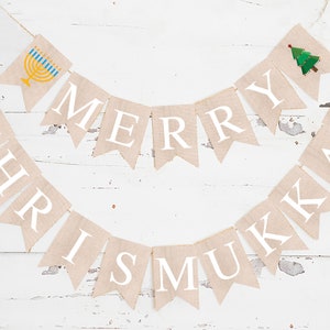 Merry Chrismukkah Banner, Christmas and Hanukkah Decorations, Hanukkah Banner, Christmas Banner, Winter Home Decor, Menorah Printable