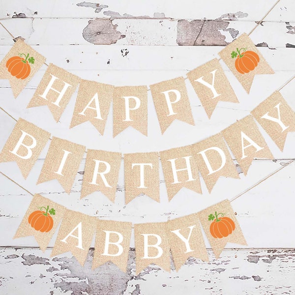 Pumpkin Happy Birthday Personalized Banner, Fall Birthday Party, Fall Birthday Banner, Pumpkin Party Decorations, Happy Birthday Printable