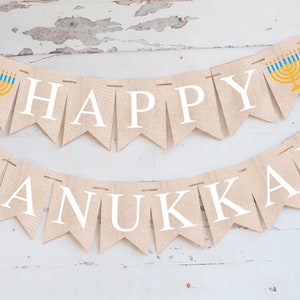 Happy Hanukkah Banner, Hanukkah Decorations With a Blue and Gold Glittered Menorah Printable