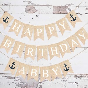 Anchor Happy Birthday Personalized Banner, Nautical Party Decor, Personalized Birthday Decor, Nautical Party, Nautical Birthday Printable