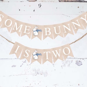 Blau Some Bunny Is Two Banner, Ostern Geburtstag Party Dekor, Zweiter Geburtstag Dekorationen, Bunny Party Decor, Bunny Birthday Party Printable Bild 1
