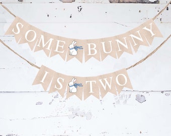 Blue Some Bunny Is Two Banner, Easter Birthday Party Decor, Second Birthday Decorations, Bunny Party Decor, Bunny Birthday Party Printable