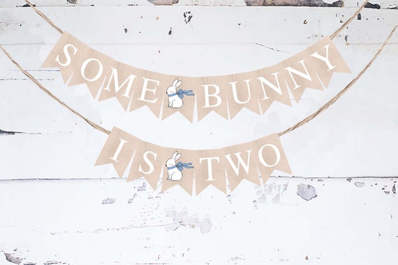 Blue Some Bunny Is Two Banner, Easter Birthday Party Decor, Second Birthday Decorations, Bunny Party Decor, Bunny Birthday Party Printable