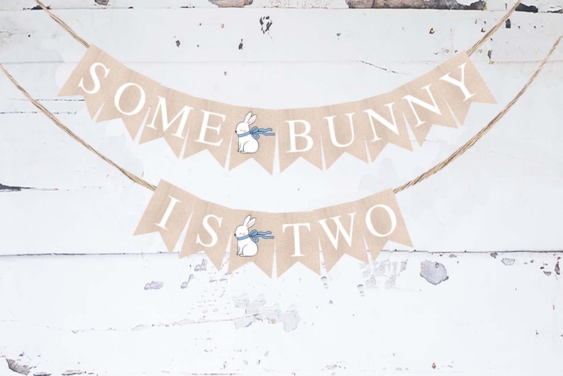 Blau Some Bunny Is Two Banner, Ostern Geburtstag Party Dekor, Zweiter Geburtstag Dekorationen, Bunny Party Decor, Bunny Birthday Party Printable Bild 1