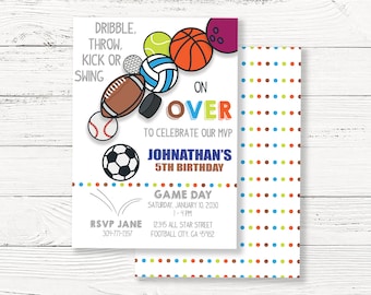Digital Sports Invitation, All Star Sports Birthday Party Invite, Sports Theme Birthday, Printable Invite, Printable