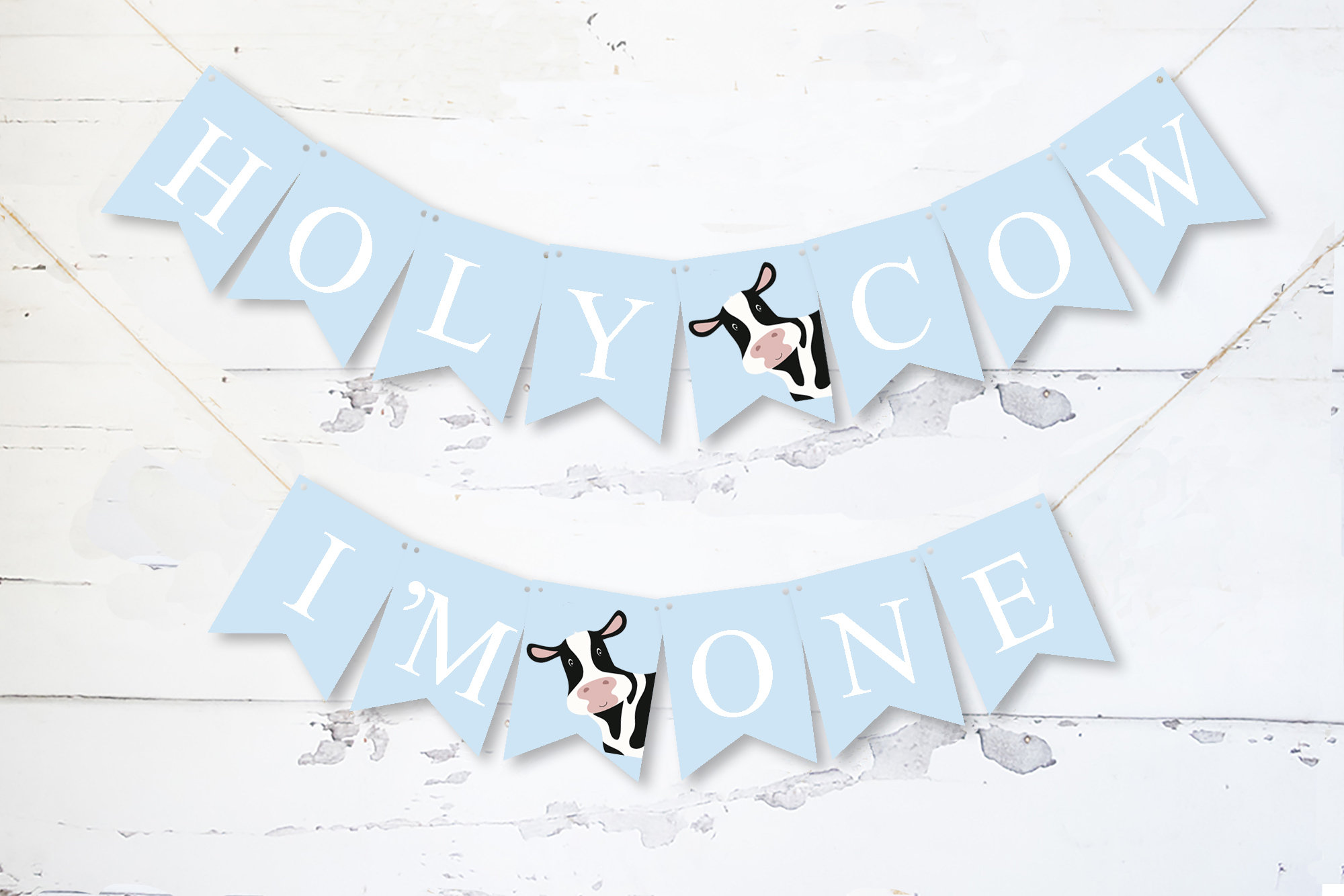 Holy Cow Im One Banner 1st Birthday Farm Party Banner Cow Theme First Birthday Garland Printable