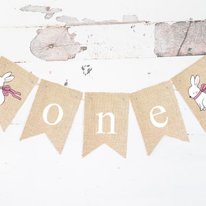 Pink Ribbon Bunny One Banner, Easter First Birthday Party Decor, Bunny First Birthday Party, Bunny Banner, Easter Decorations Printable