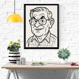 Retrato de caricatura personalizado: arte lineal en blanco y negro personalizado, regalo divertido digital o enmarcado para cualquier ocasión.