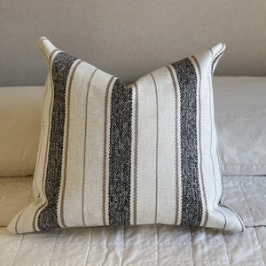 Stripe Double-sided Performance Pillow Cover | Throw + Lumbar Sizes | Charcoal & Cream | Oversized