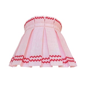 Box Pleat Pink Lampshade | Red Ric Rac Trims | 100% Linen