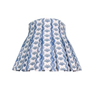 Box Pleat Pacific Blue Floral Motif Lampshade | Linen-Cotton Blend