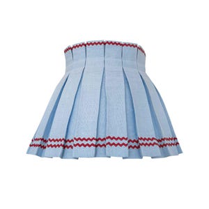 Box Pleat Blue Lampshade | Red Ric Rac Trims | 100% Classic Linen