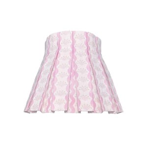 Box Pleat Pastel Pink Floral Motif Lampshade | Linen-Cotton Blend
