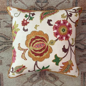 Floral Linen Blend Double-sided Pillowcase | with Mustard Yellow Piping | Square + Lumbar Sizes | P Kaufmann | Vibrant Color