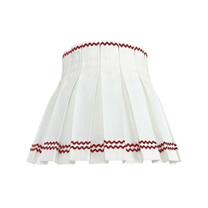 Box Pleat Red on White Lampshade | Red Ric Rac Trims | 100% Linen