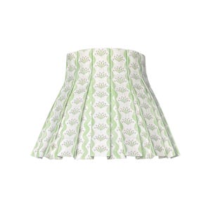 Box Pleat Green Lilac Floral Motif Lampshade | Linen-Cotton Blend