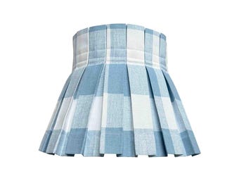 Box Pleat Blue Plaid Lampshade | 100% Cotton