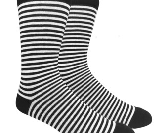 Striped Best Men's Black / White (Thin) Mid-Calf Cute Funky Colorful Cotton Dress Socks