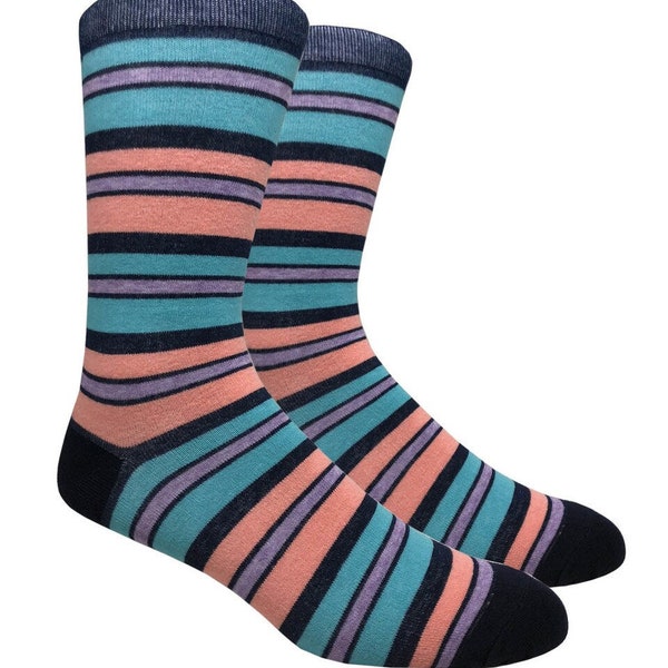 Striped Best Men's Navy / Sky Blue / Lavender / Pink Mid-Calf Cute Funky Colorful Cotton Dress Socks