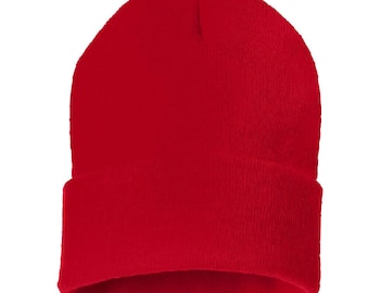 Unisex Cuff Plain Solid Knit Hat Winter Warm Cap Slouchy Skull Ski Beanie Hats - Red