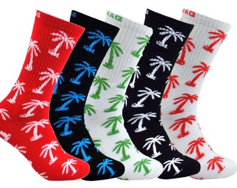 Palm Tree 5-Pairs Bundle Athletic Sports Cushioned Men Women Cotton Crew Socks