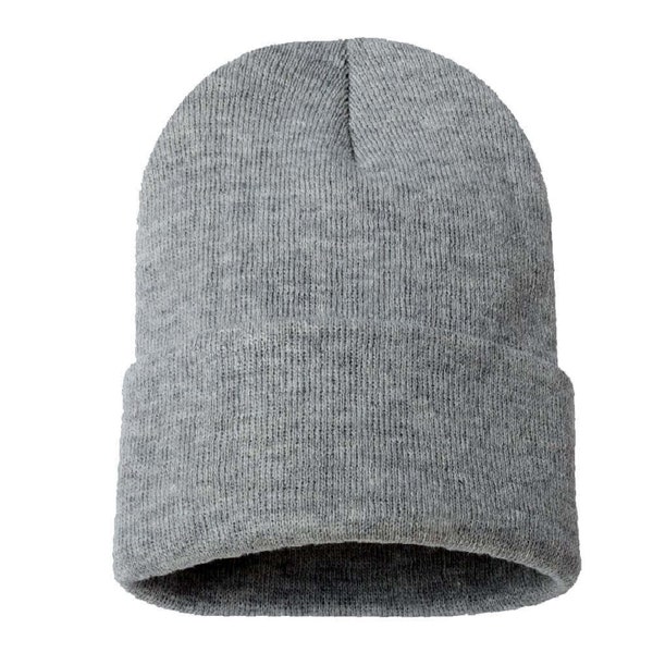 Unisex Cuff Plain Solid Knit Hat Winter Warm Cap Slouchy Skull Ski Beanie Hats - Heather Gray