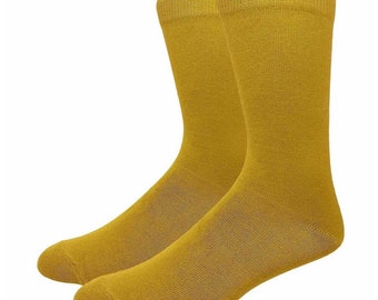 Men's Solid Mustard Cotton Dress Socks Assorted Plain Dress Socks Active