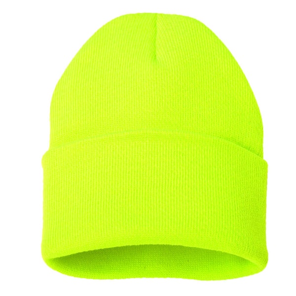 Unisex Cuff Plain Solid Knit Hat Winter Warm Cap Slouchy Skull Ski Beanie Hats - Neon Yellow