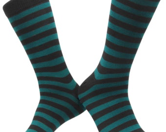 Striped Best Men's Charcoal / Teal Mid-Calf Cute Funky Colorful Cotton Dress Socks Active